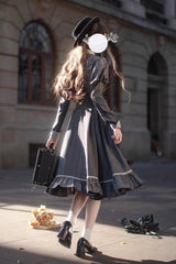 Grey Plaid Print Ruffle Bowknot Classic Vintage College Style Elegant Lolita Dress - Product - 6