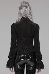 Striped Velvet Metal Retro Button Lace Cuff Back Waist Lace Up Women's Gothic Blouse - Product - 5