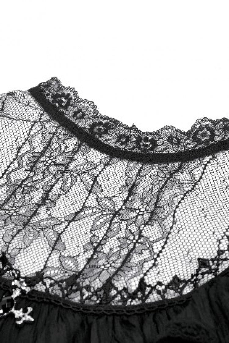 Black Lace Short Sleeves Cross Ruffled Women's Gothic Graduation Dress - Product - 14