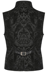 Men's Stand Collar Jacquard Print Stitching Metal Ring Decoration Gothic Vest 2 Colors - Product - 16