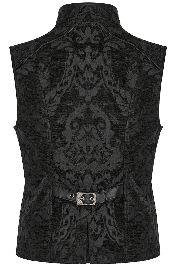 Men's Stand Collar Jacquard Print Stitching Metal Ring Decoration Gothic Vest 2 Colors - Product - 16