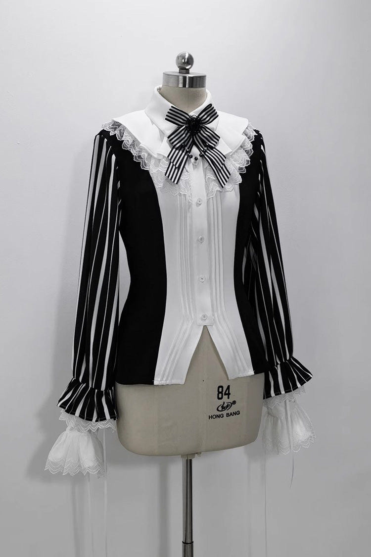 Black/White Wonderful Trick Print Lace Ouji Fashion Elegant Lolita Blouse - Product - 10