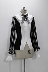 Black/White Wonderful Trick Print Lace Ouji Fashion Elegant Lolita Blouse - Product - 10