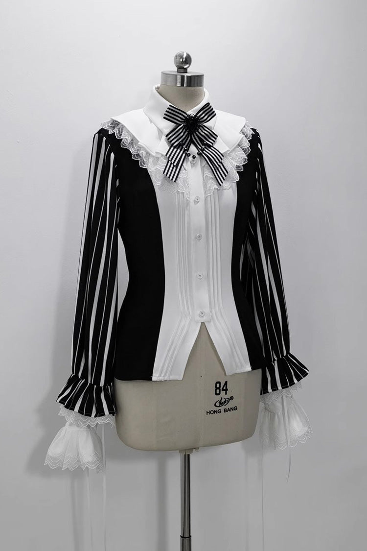 Black/White Wonderful Trick Print Lace Ouji Fashion Elegant Lolita Blouse - Product - 10