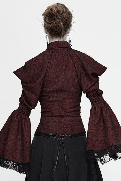 Red Off The Shoulder Trumpet Sleeves Sexy Womens Gothic Blouse - Product - 3