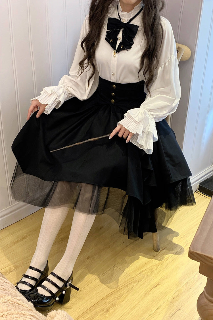 Black Irregular Mesh Gothic Japanese Lolita Skirt - Product - 6