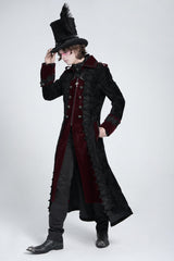 Black/Red Lapel Collar Embroidery Zipper Men's Gothic Handsome Coat - Product - 6