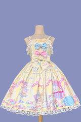 Yellow [Macaron Dolly House] Sleeveless Print Bowknot Sweet Lolita Jsk Dress - Product - 5