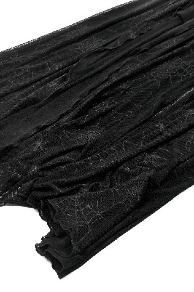 Black Long Sleeves Lace-Up Spiderweb Women's Gothic Elegant Witch Long Dress - Product - 17