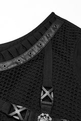 Black Round Collar Sleeveless Stitching Mesh Buckle Men's Punk Vest - Product - 6