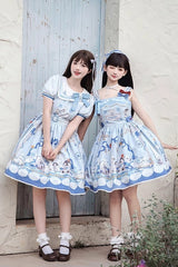 Blue [Penguin Navy] Print Ruffle Bowknot Sweet Princess Lolita Jsk Dress - Product - 4