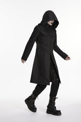 Black Stand Collar Long Sleeves Hooded Zippered Men's Punk Jacket - Product - 6