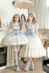 Ivory [Sea Salt Iced Tea] Square Collar Flying Sleeves Ruffle Fishbone Sweet Lolita Jsk Long Dress - Product - 4