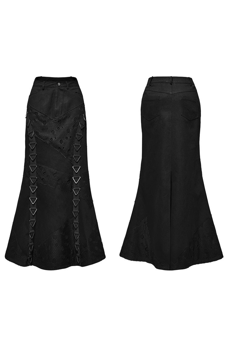 Black Stitching Mesh Triangular Buckle Women's Punk Fishtailed Skirt - Product - 5