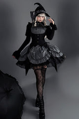 Grey [Potions] Sleeveless Triple-Layered Ruffle Bowknot Lace Gothic Lolita Dress 2 Colors - Product - 8