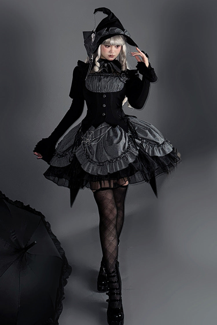 Grey [Potions] Sleeveless Triple-Layered Ruffle Bowknot Lace Gothic Lolita Dress 2 Colors - Product - 8