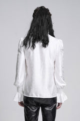 White Stand Collar Long Sleeves Ruffle Lace Cross Men's Gothic Blouse - Product - 3