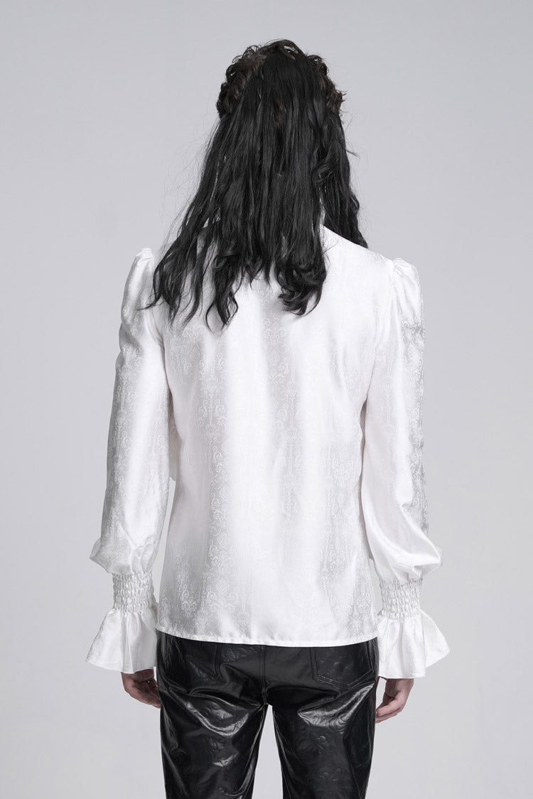 White Stand Collar Long Sleeves Ruffle Lace Cross Men's Gothic Blouse - Product - 3