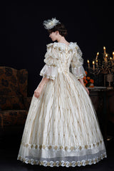Champagne Long Puff Sleeves Ruffled Cut-Out Mesh Classic Vintage Palace Lolita Victorian Dress - Product - 3