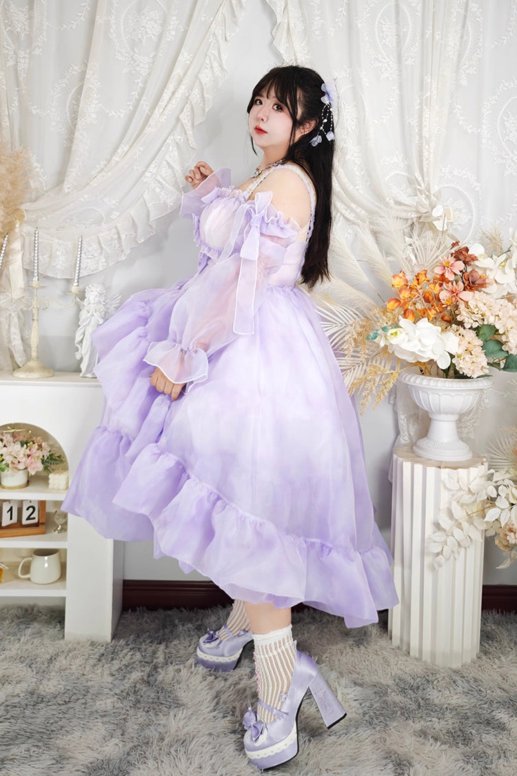 Purple [Fall Into The Purple Galaxy] Gradient Ruffle Cardigan Bowknot Sweet Plus Size Princess Lolita Jsk Dress - Product - 6