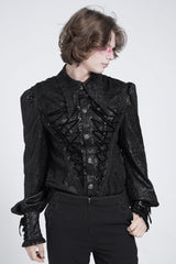 Black Long Puff Sleeves Jacquard Lace Men's Gothic Blouse - Product - 5