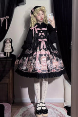 Black [The Case of the Missing Lamb] Print Ruffle Bowknot Lace Gothic Lolita Jsk Dress - Product - 2