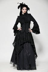 Black Lace Stand Collar Multi-Layered Ruffled Long Flared Sleeves Women's Gothic Blouse - Product - 8