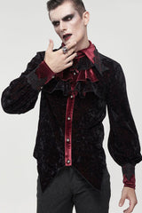 Black/Red Gothic Lace Stand Collar Ruffle Lantern Sleeves Velvet Crack Men's Shirt - Product - 2