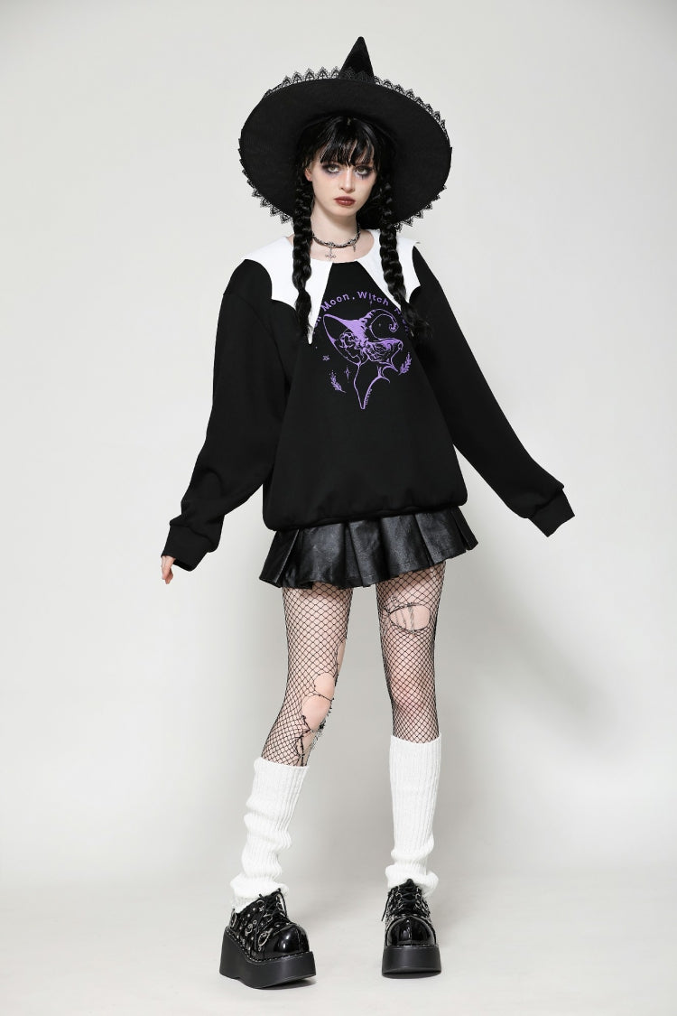 Black/White Point Peter Pan Collar Collar Long Sleeves Women's Gothic Vintage College Sweatshirt - Product - 9