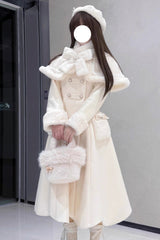 [Confession Poem] Bowknot Detachable Cape Sweet Elegant Princess Lolita Long Coat - Apricot - 4
