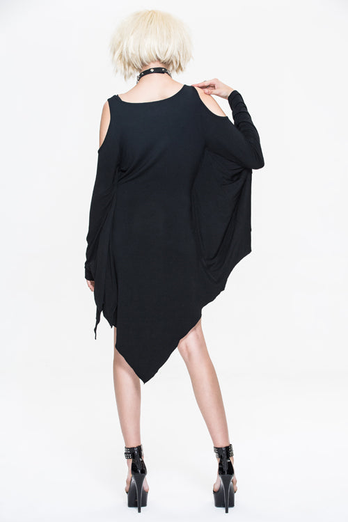 Black Punk Bat Sleeve Off The Shoulder Womens Modal Dress - Product - 6