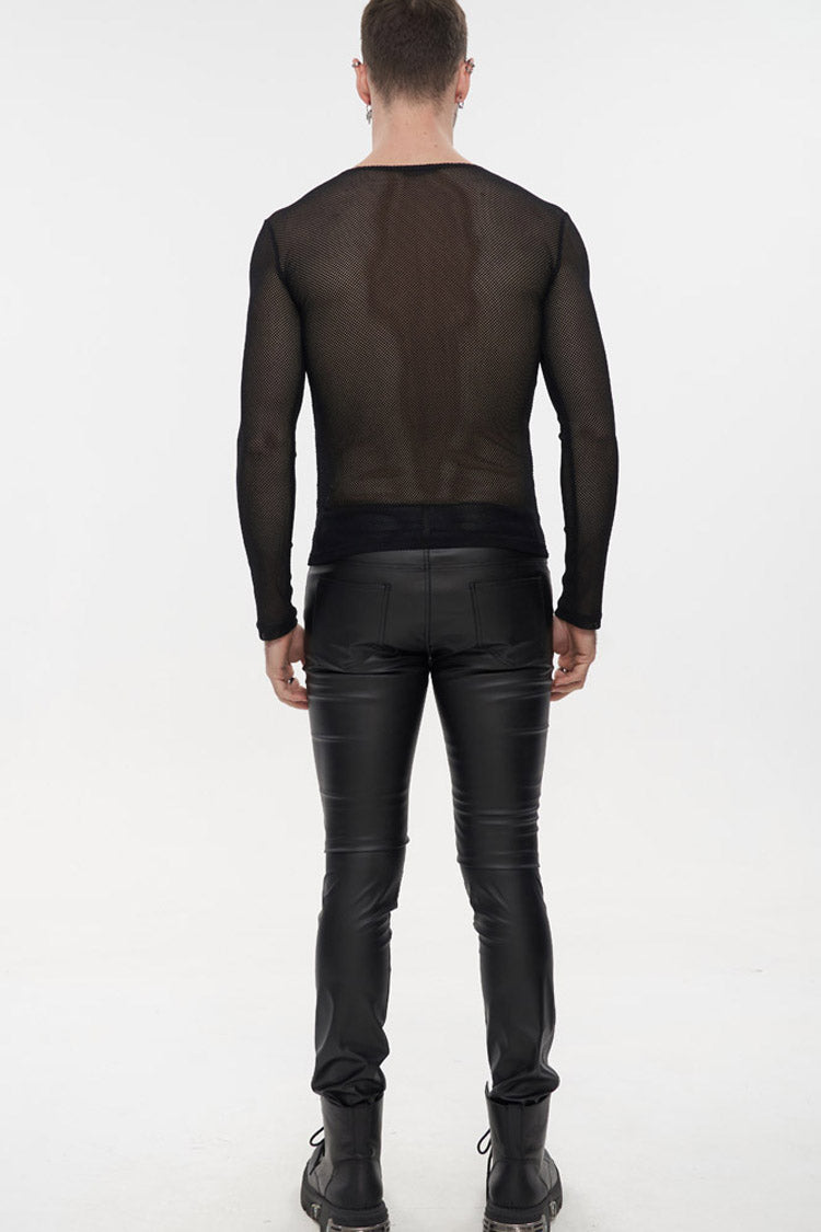 Black Gothic Elasticity High Neck Long Sleeve Mesh Men's Shirt - Product - 6