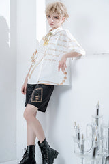 Black Handsome Little Prince Print Loose Ouji Lolita Shorts - Product - 7