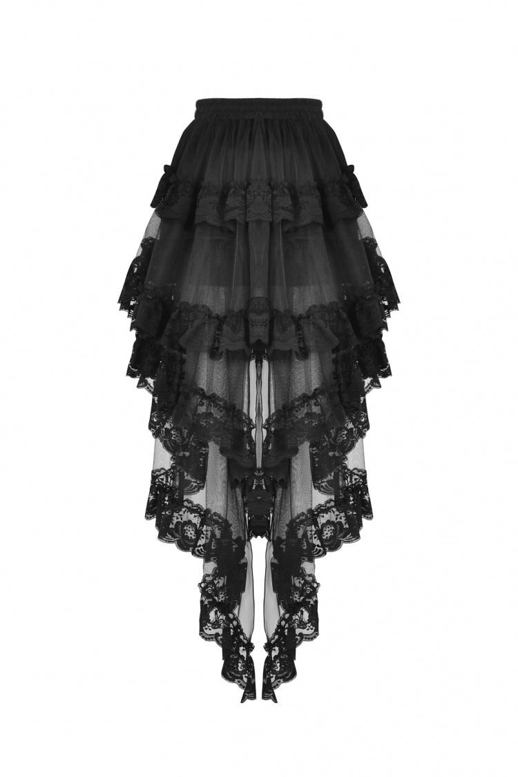 Black Multi-Layered Ruffled Lace Irregular Women's Gothic Swallow Tail Skirt - Product - 13