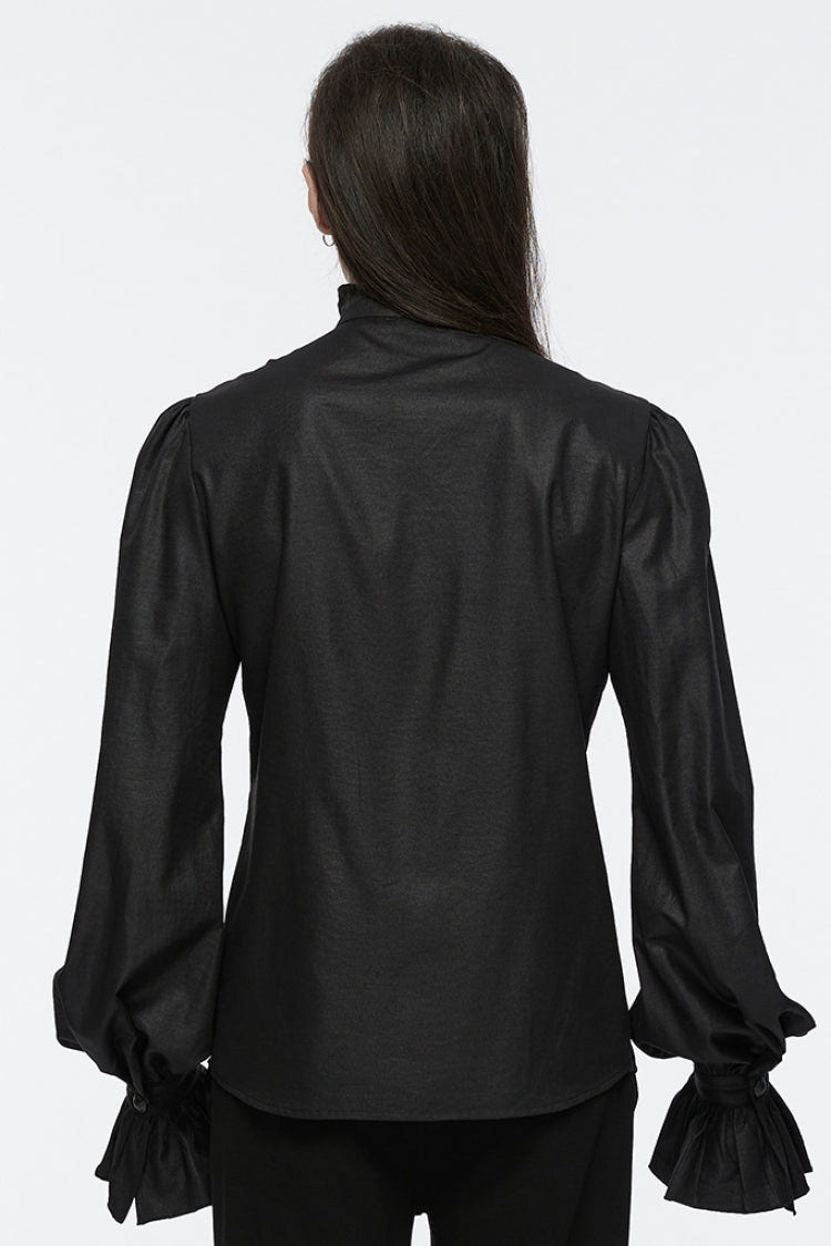 Black Long Puff Sleeves Lace Men's Gothic Blouse - Product - 3