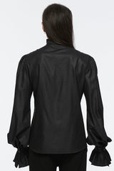 Black Long Puff Sleeves Lace Men's Gothic Blouse - Product - 3