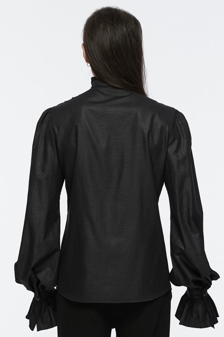 Black Long Puff Sleeves Lace Men's Gothic Blouse - Product - 3