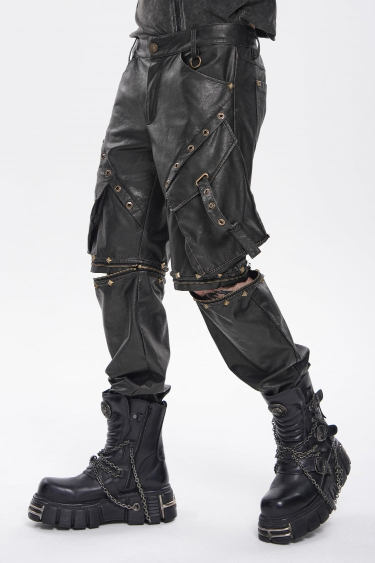 Spliced Irregular Detachable Studded Zippered Men's Punk Handsome Pants  With Big Pockets - Product - 8