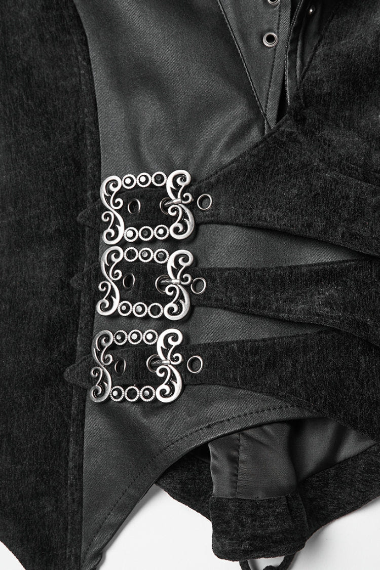 ブラック Vカラー ノースリーブ レースアップ バックル留め Eyelet レディース ゴシック ベスト 商品画像