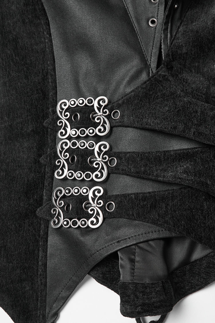 Black V Collar Sleeveless Lace-Up Buckled Eyelet Women's Gothic Vest - Product - 5