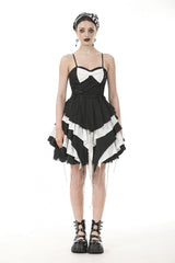 Black/White Sleeveless Multi-Layered Ruffled Bowknot Women's Gothic Slip Dress - Product - 5