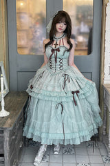 Mint Green Cross Halterneck Ruffle Bowknot Lace Lace-Up Princess Sweet Lolita Dress - Product - 8