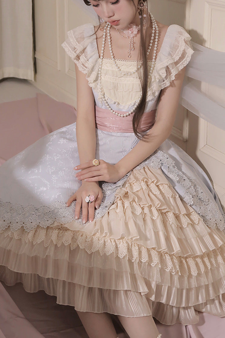 Multi-Color Cream Layers Ruffle Asymmetrical Cardigan Bowknot Sweet Lolita Jsk Dress - Product - 7