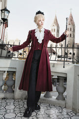 Dark Red [The Legend of Dracula] Long Sleeves Gothic Prince Handsome Cool Ouji Lolita Coat - Product - 2