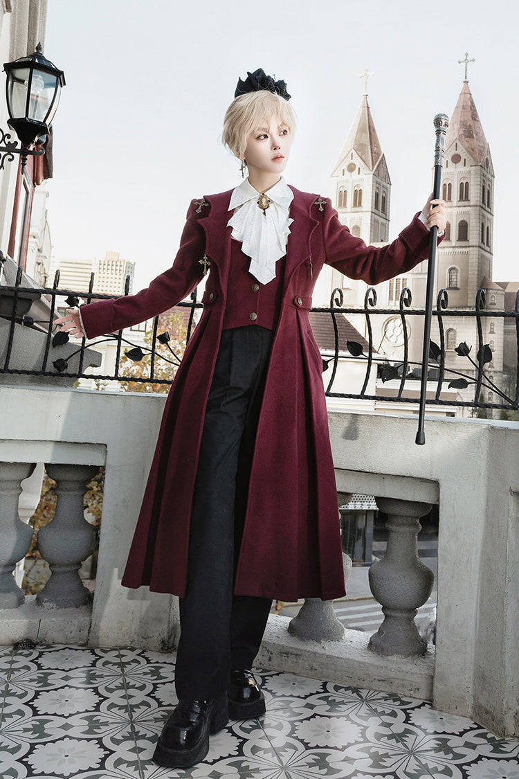 Dark Red [The Legend of Dracula] Long Sleeves Gothic Prince Handsome Cool Ouji Lolita Coat - Product - 2
