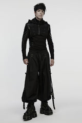 Black Stand Collar Sleeveless Hooded Zipper Men's Punk Vest - Product - 4