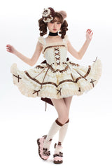 Ivory Chocolate Sleeveless Double-Layered Ruffle Bowknot Sweet Plus Size Lolita Jsk Dress - Ivory - 1