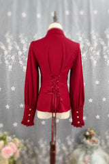[Enchanted Dreamland] Lapel Collar Long Sleeves Ruffled Lace Slim Classic Elegant Lolita Blouse 6 Colors - Product - 14