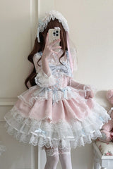 Pink [Fleishi Island] Sleeveless Ruffle Bowknot Lace Slim Sweet Ballet Lolita Jsk Dress - Pink - 1
