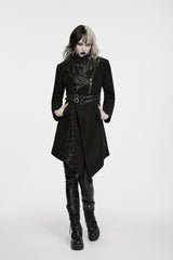 Black Lapel Collar Long Sleeves Patchwork Lace-Up Asymmetric Buckled Women's Punk Cool Coat - Product - 8